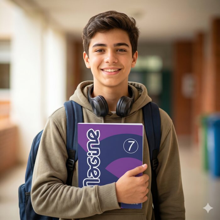 Estudante adolescente segurando o material iMagine